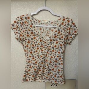 Floral V-Neck Knit Top